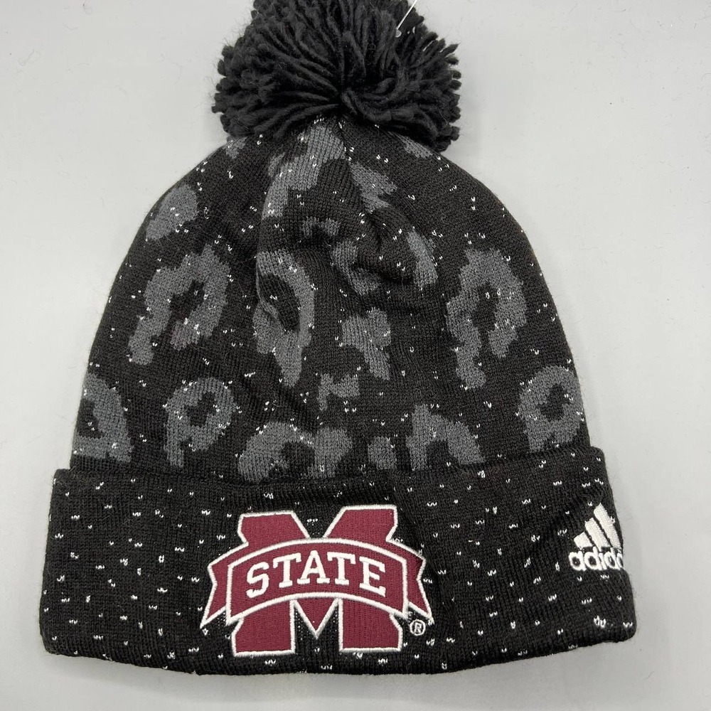 Mississippi State Bulldogs Hat Men Black Adidas Cuffed Beanie Pom Pom Cap New